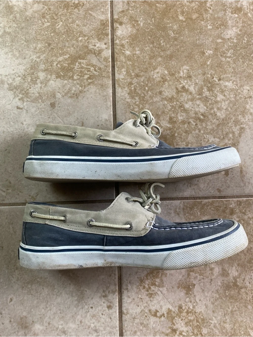 Sperry Men's Two-Tone Canvas Boat Shoes in Navy and Tan